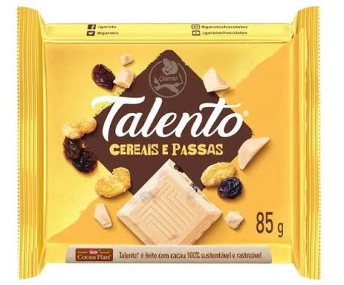 Garoto Chocolate Talento Branco Cereais e Passas 85g